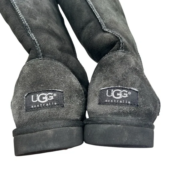 UGG Tall Classic Suede Shearling Boots Women’s Size 8 | Black High Winter Snow - Picture 12 of 13